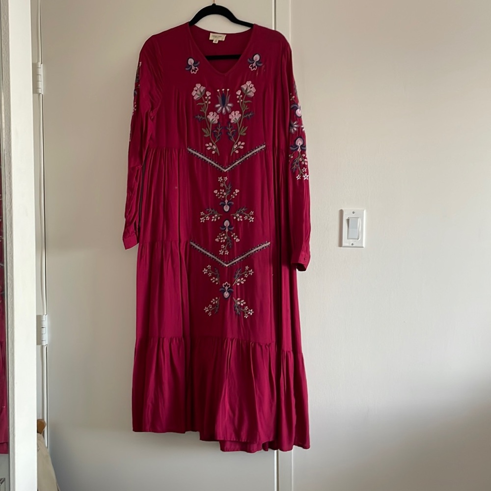 Red maxi dress with embroidery